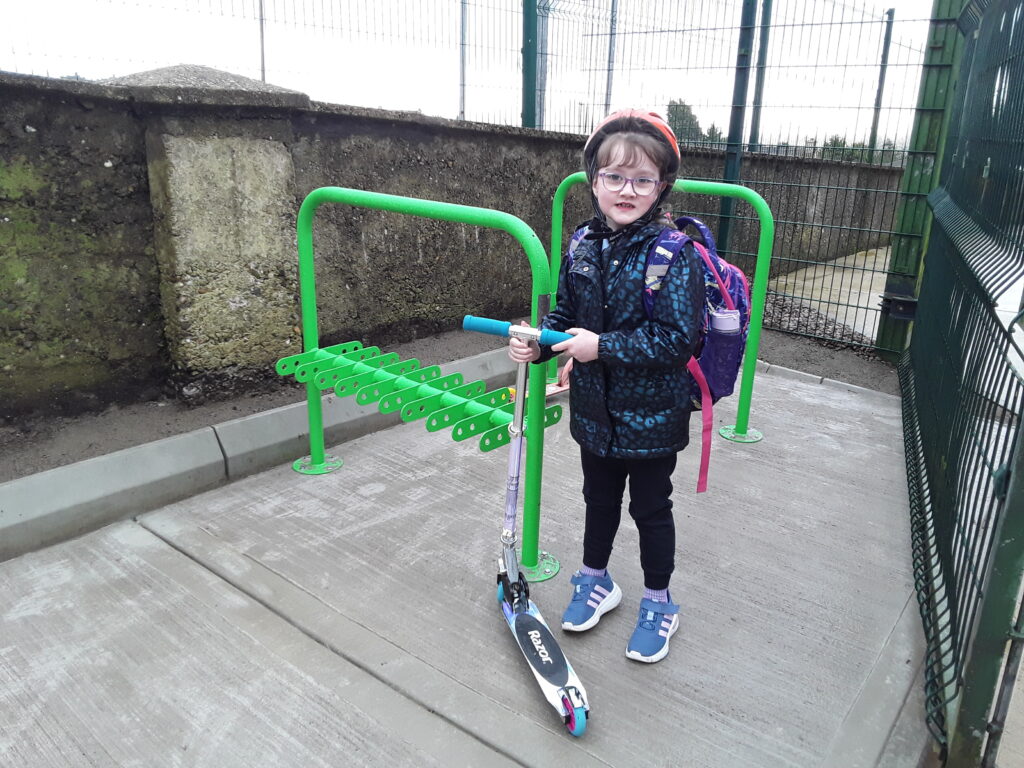 Active travel in St Eunans N.S.  We have lovely new scooter parking for all the scooters arriving to school.Well done girls 
